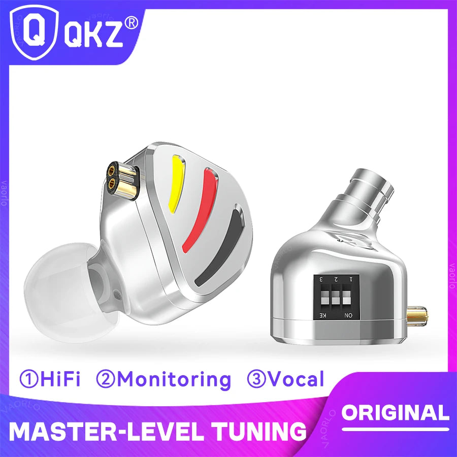 QKZ Earphones HIFI Monitoring Vocal 3-Level Tuning Switch Metal Heavy Bass Earbuds Dynamic Sport Music Headsets D-Fi Castor Oasis Select
