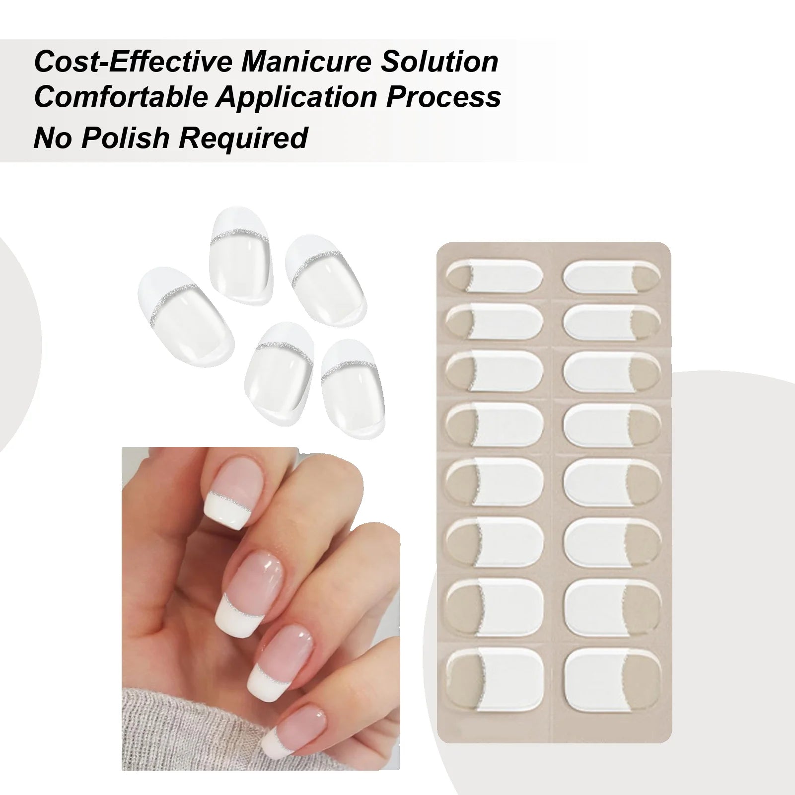Semi Cured Gel Nail Strips French Gel Sticker Nails No Damage Manicure Supplies for Women Wife Ladies Girls Beauty Lovers Oasis Select CN 01