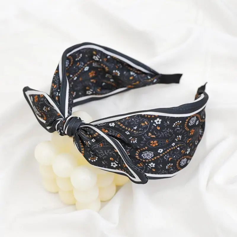 Floral Paisley Bohemian Rabbit Ear Headband | Stretchy Bohemian Headband Oasis Select Black