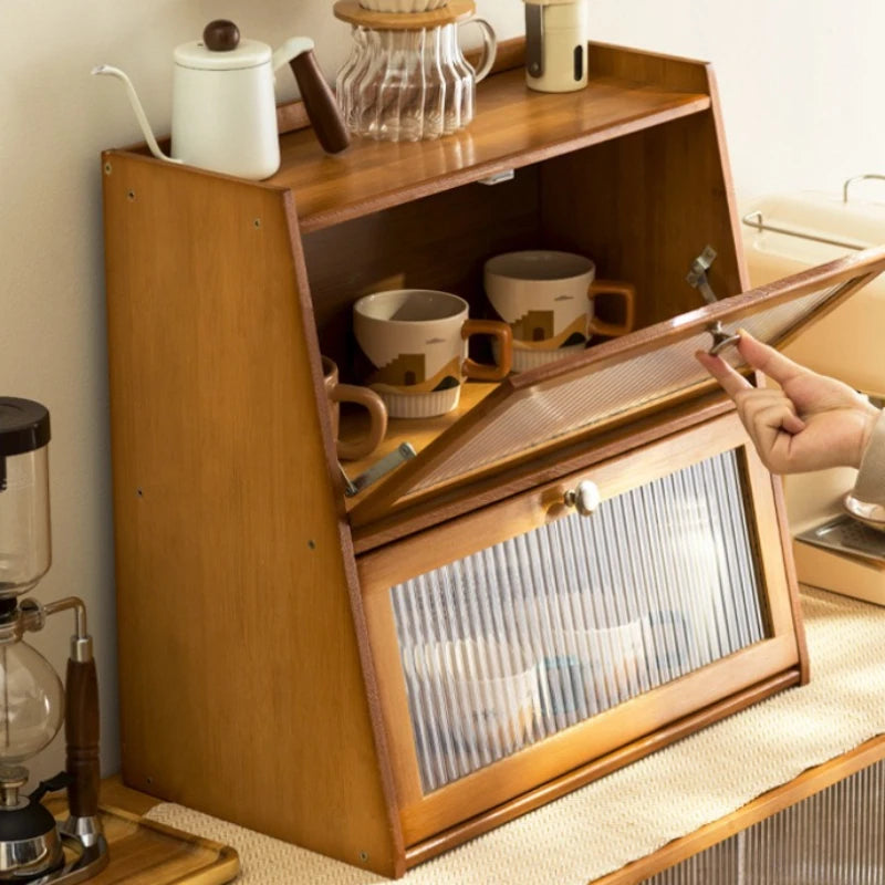 Desktop coffee cup storage box mug tea set shelf water cup cosmetics shelf solid wood bamboo with lid Oasis Select