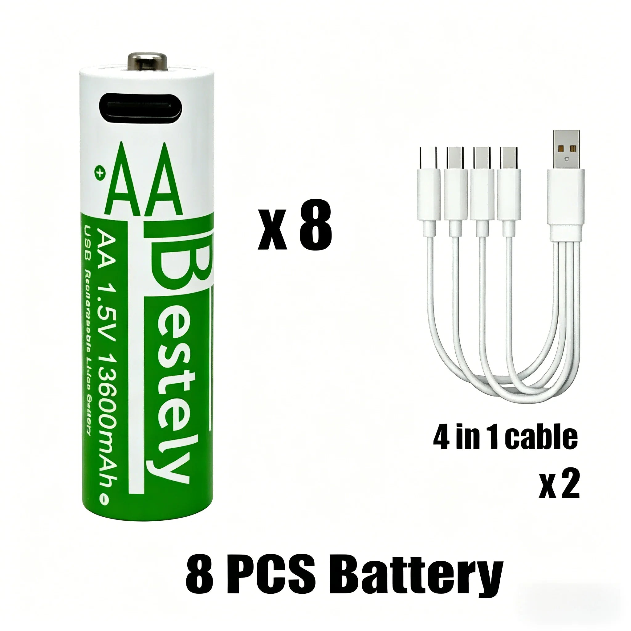 AA + AAA High capacity Rechargeable Lithium Batteries USB Fast Charging 1.5V Li-ion Long Lasting Battery for Toys Camera Mouse Oasis Select 1.5V 8 PCS AA Batteries