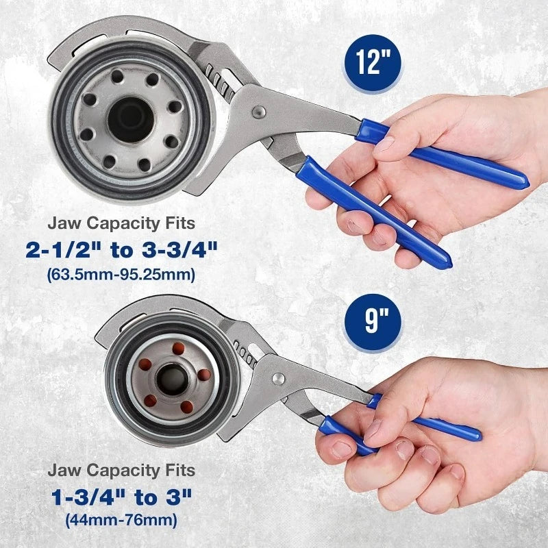 Oil Filter Removal Pliers Tools Professional 9" & 12" Adjustable Oil Filter Wrench Set Ideal for Engine Filters Cars and Trucks Oasis Select
