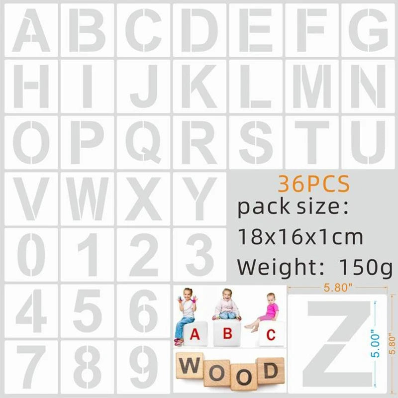 36pcs Alphabet Template Numbers Art Craft Templates Reusable Plastic Word Stickers DIY Painting Word Templates Multiple Sizes Oasis Select 5 inch