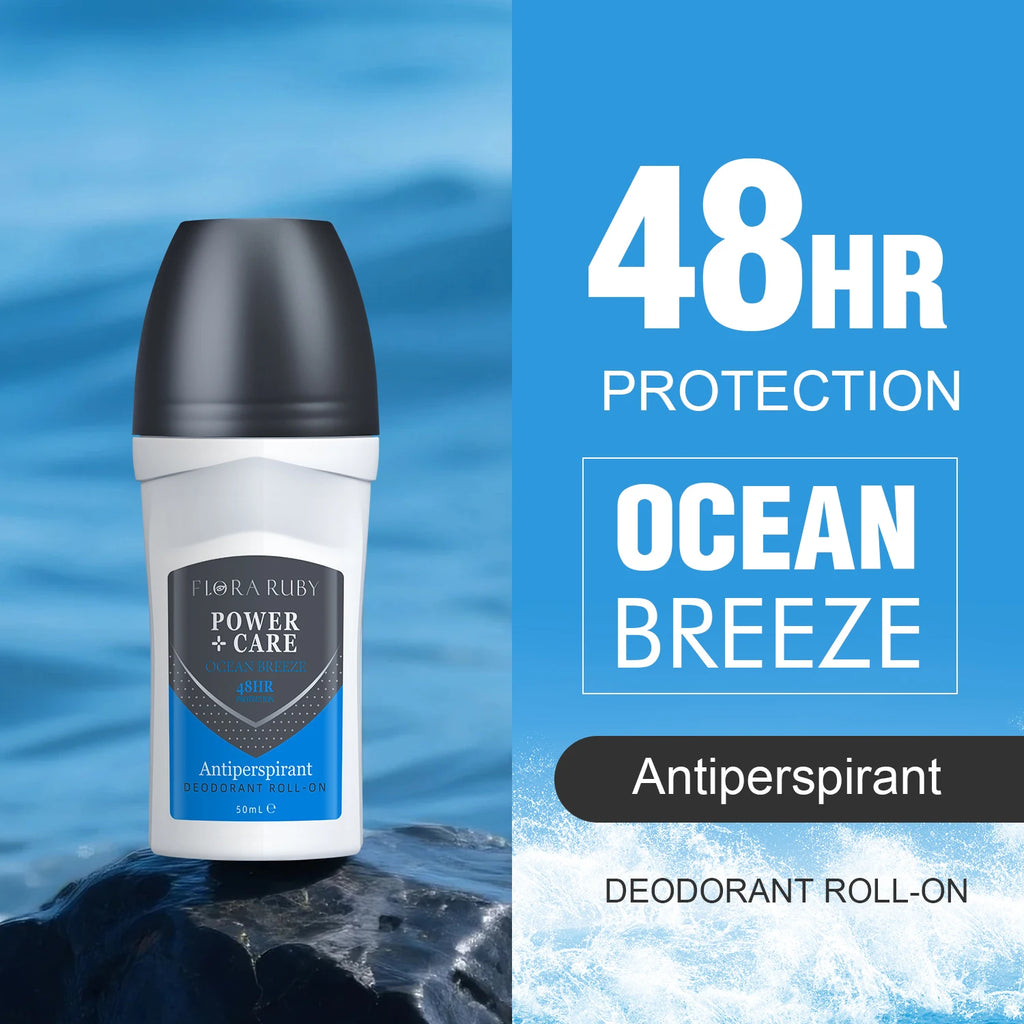 Flora Ruby Deodorant Roll On 48-hour long-lasting odor protection antiperspirant women's and men all-purpose Deodorant Roll Oasis Select OCEAN BREEZE