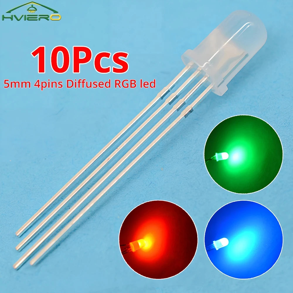 10PCS 5mm RGB Diffused LED Diodes – Common Cathode 4-Pin
