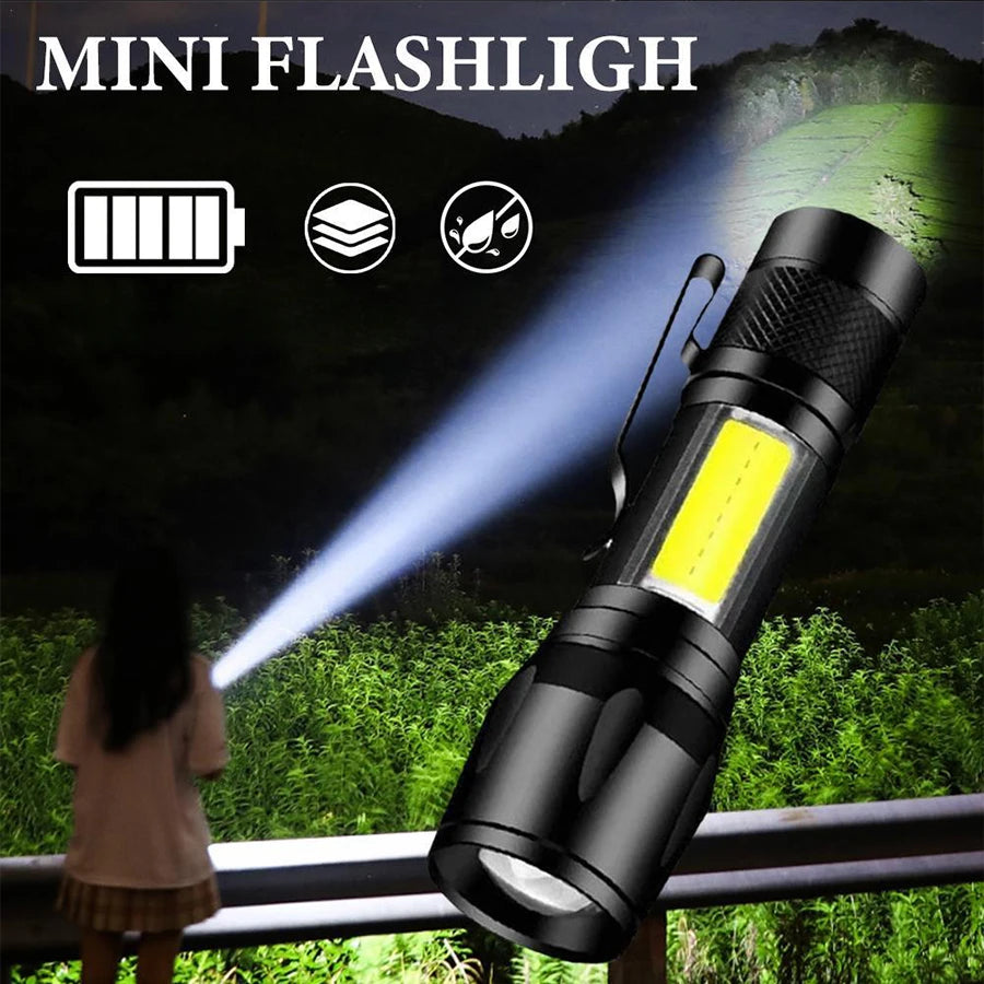 USB Rechargeable Mini COB+XPE Flashlight | Zoomable 3-Mode Torch