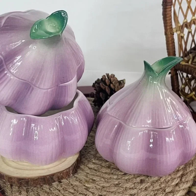 Purple Garlic Ceramic Storage Jar Kitchen Storage Container Candy Nut Jar Storage Box Home Decoration Oasis Select