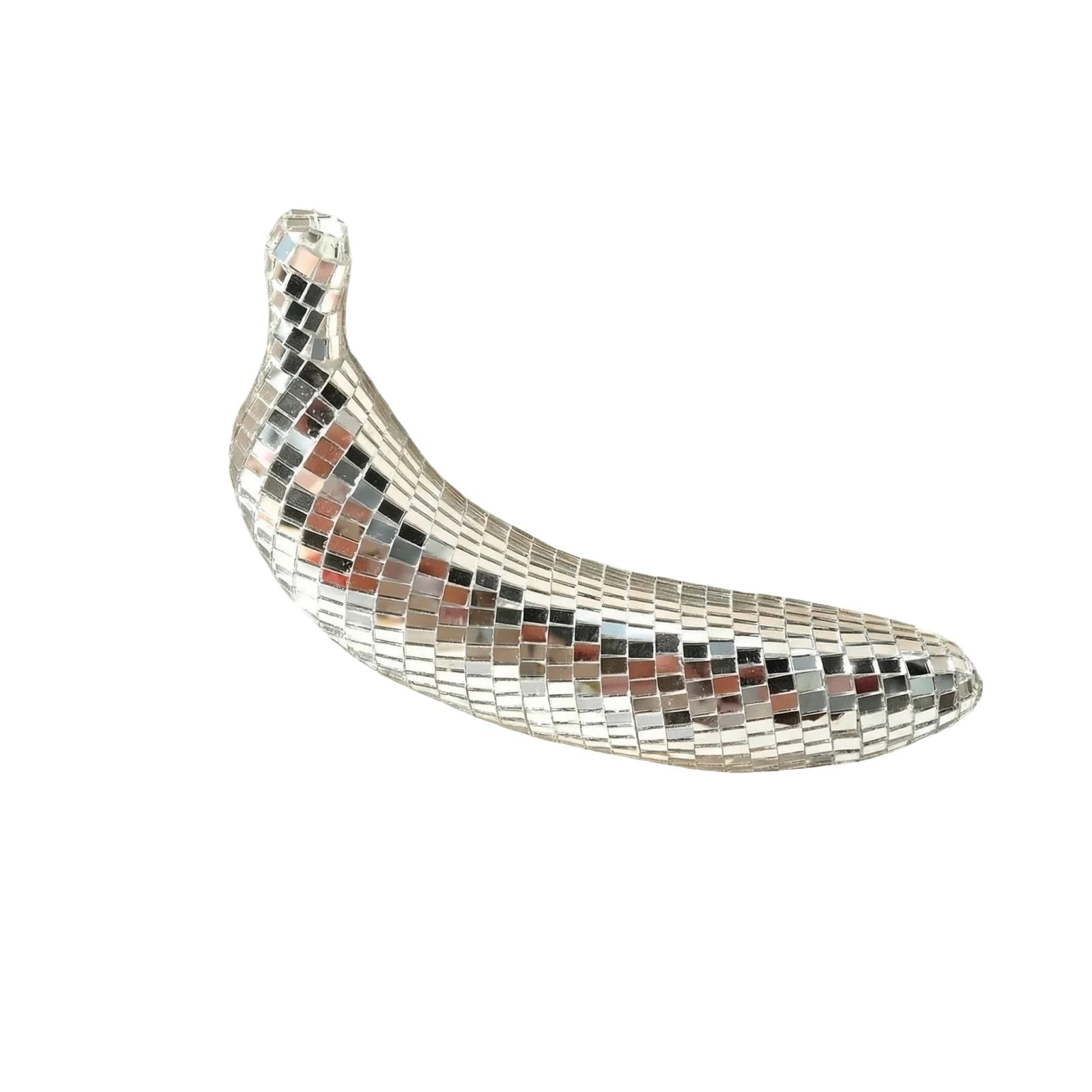 Disco Mirror Banana Figurine – Reflective Retro Desk Ornament Novelty Desk Ornament Oasis Select Silver One Size