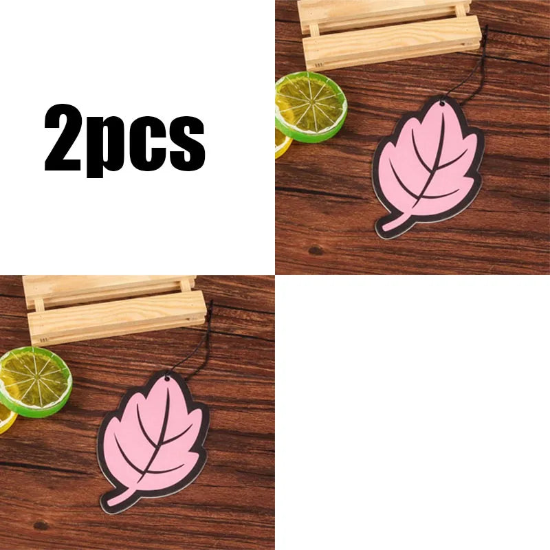 1/2/3/4Pcs Car Air Freshener Natural Scented Tea Paper Auto Hanging Vanilla Perfume Fragrance Leaf Shape Car Interior Oasis Select 2pcs-pink