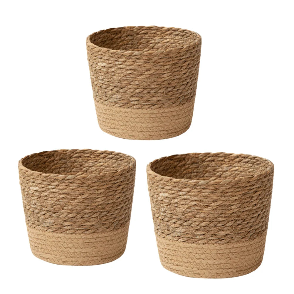 Straw Weaving Flower Plant Pot Rattan Flowerpot Storage Basket Handwoven Straw Plant Basket With Leak-Proof Liner Home Decor Oasis Select