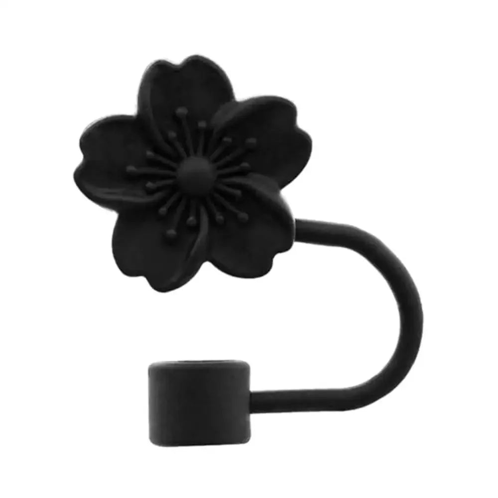 10mm/0.4in Flower Shape Straw Cover Compatible with Stanley 30&40 Oz Tumbler Soft Silicone Flower Straw Cover Straw Lid Oasis Select Black