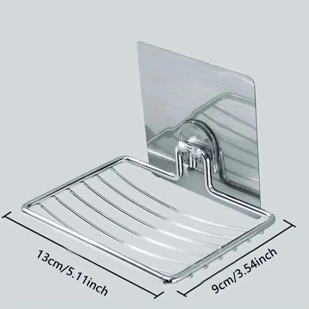 1pc Stainless Steel Soap Rack Soap Box Light Luxury Shelf Punch-free Nail-free Bathroom Single Layer Drain Wall Hanging Oasis Select silvery