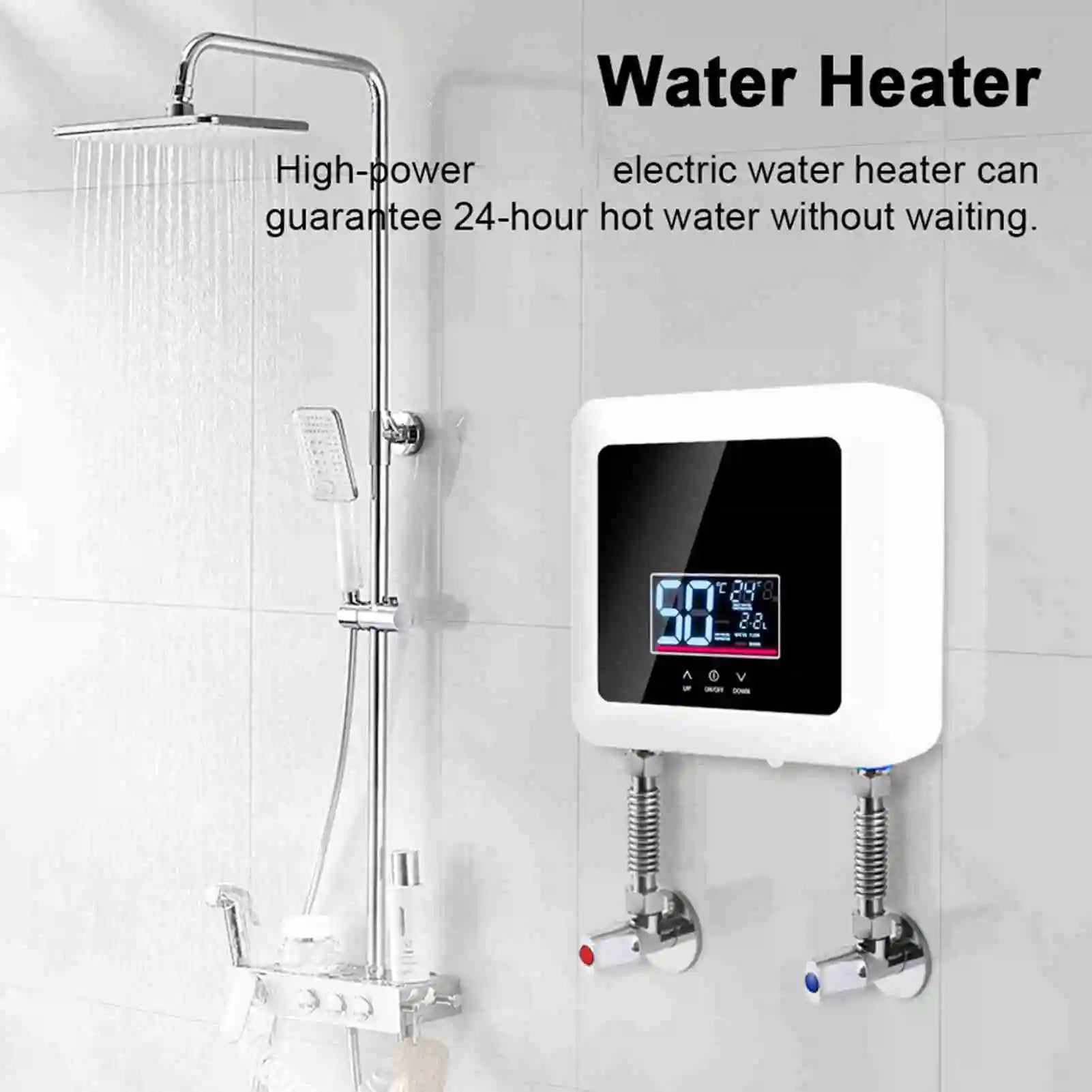 Instant Water Heater 7500W Mini Electric Tankless Water Heater Wall-Mounted LED Display Support Thermostat Mode/Power Adjustment Oasis Select