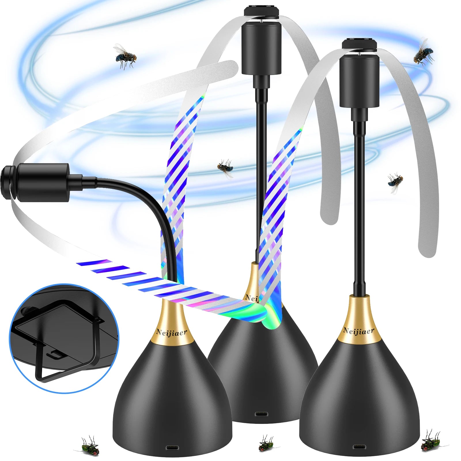 Fly Fans for Tables, Fly Repellent Fan with Soft Blades, USB or Batteries Powered, Soundless and Portable, for Picnic BBQ Party Oasis Select 3pcs-Black