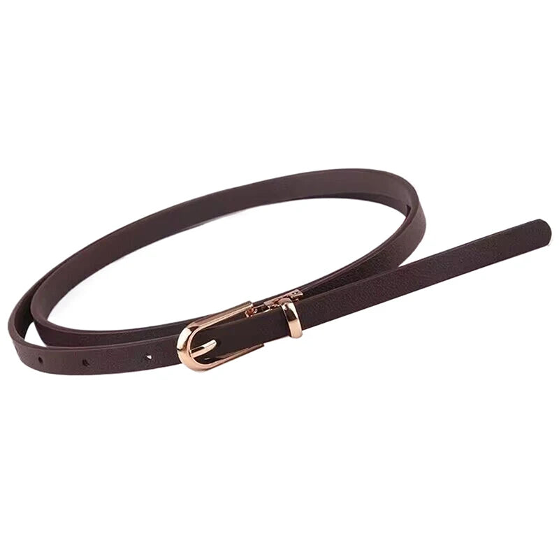 1PC Fashion Black White Gray Women Belts Thin Skinny Waistband Pin Buckle Adjustable Belt Summer Dress Jeans Strap Pu Belts Oasis Select Coffee