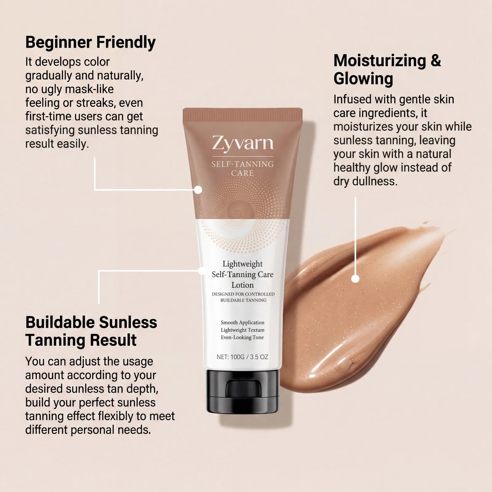 Self Tanning Lotion Sunless Tanner Natural Glow Buildable Tan Streak Free Hydrating Lightweight Even Bronze Non Greasy 100g Oasis Select