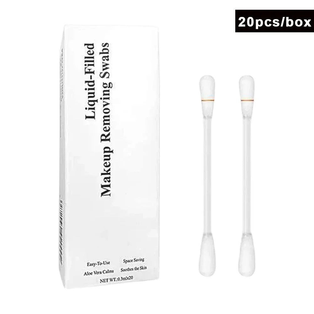 Portable Disposable Makeup Remover Swabs 0.3ml x 20pcs Liquid Filled Pre Moistened Cotton Swab for Eye Lip Care Oasis Select 20pcs box