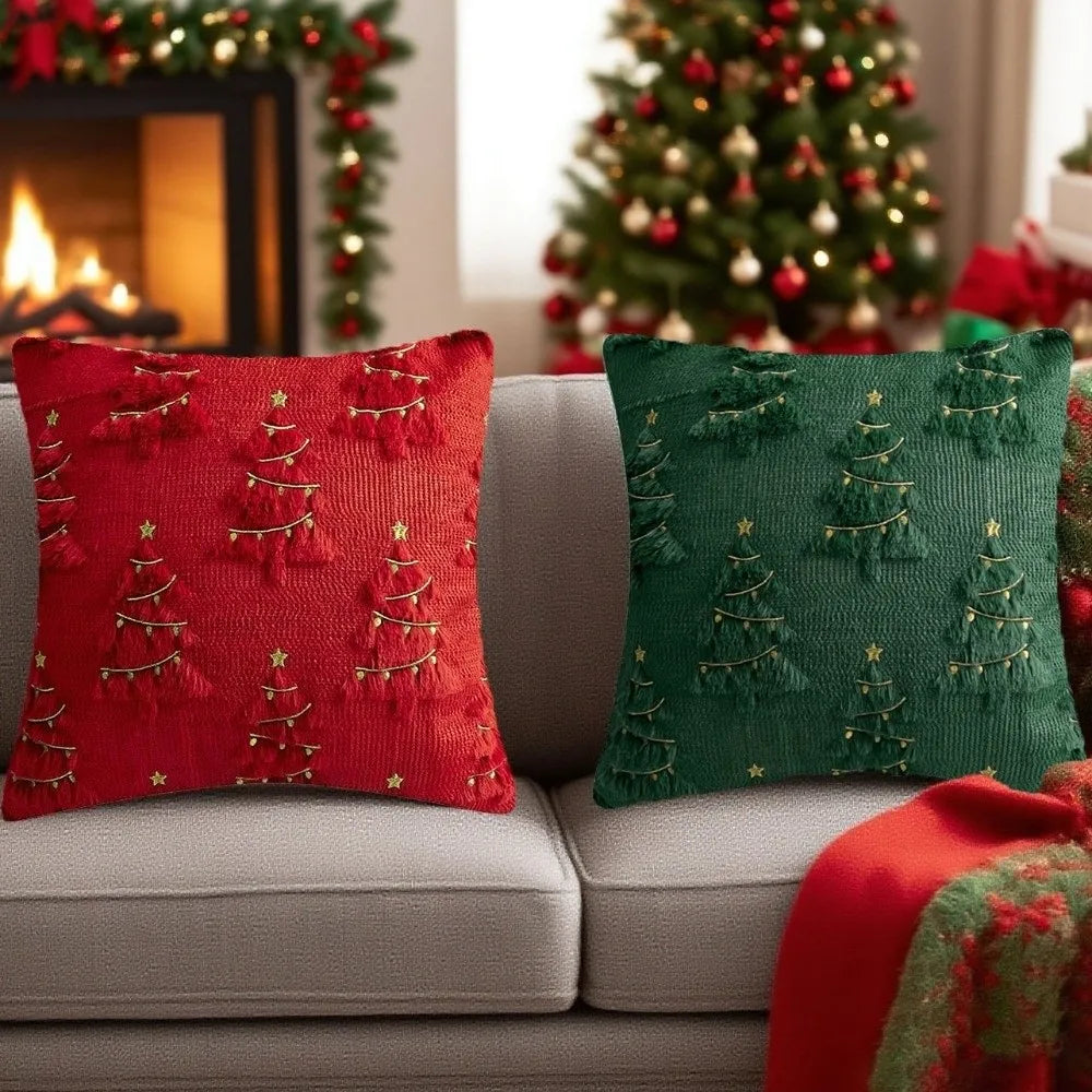 Christmas Plush Pillowcase – Xmas Tree & Reindeer Cushion Cover