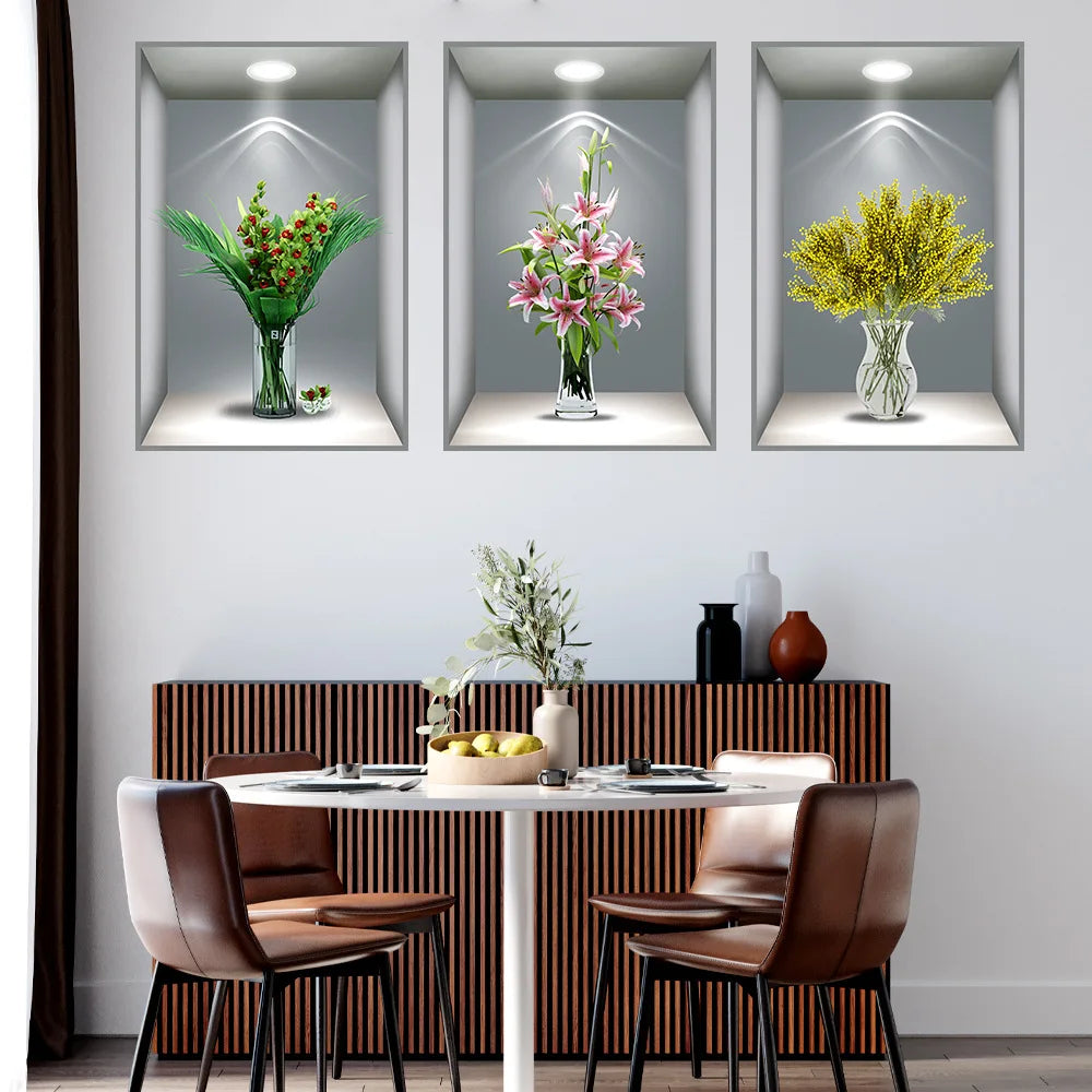3D effect potted triptych posters hallway staircase decorative painting hotel restaurant wall plant stickers Oasis Select 9 40cm x 60cm