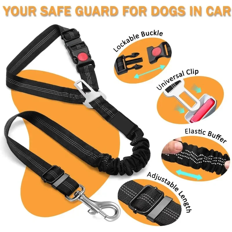 2 in 1 Heavy-Duty Elastic Dog Car Seat Belt Safety Harness, Crash Tested for Pets, Adjustable Travel Tether for Truck SUV Car Oasis Select
