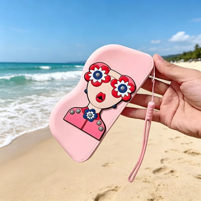 Portable Waterproof Silicone Glasses Case for Beach,Drop-Resistant with Hanging Handle, Outdoor Sand-Friendly Pouch for Travel ﻿ Oasis Select