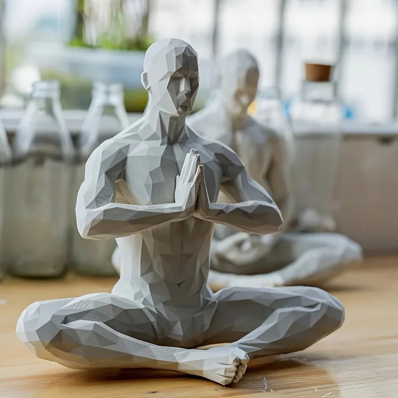 Creative Geometric Human Form Ornament 3D Printed Yoga Pose Figurine Art Craft Decor for Meditation Corner & Zen Style Room Gift Oasis Select
