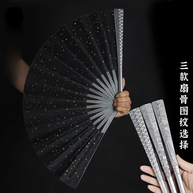 Metal Kung Fu Folding Fan Silk Cloth Fan Surface Tungsten Steel Alloy Self-defense Kung Fu Fan Oasis Select 8 Steel grain
