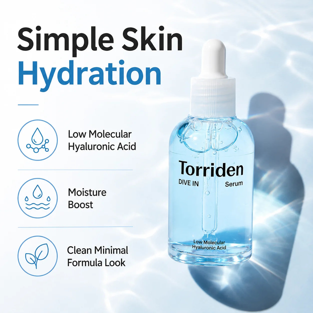 Torriden DIVE‑IN Low‑Molecular Hyaluronic Acid Serum 50ml,Lightweight,Long‑Lasting Moisture,Korean Skincare for Hydrating Makeup Oasis Select