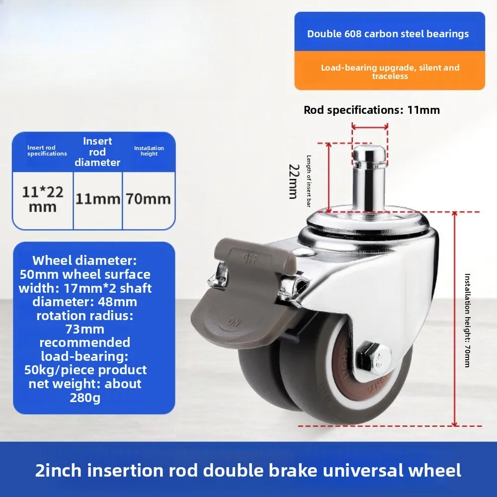 4PCS Casters Wheels 2 inch Heavy Duty Swivel Soft Rubber Roller with Brake for Platform Trolley Furniture Wheels Oasis Select 4pcs 2inch B