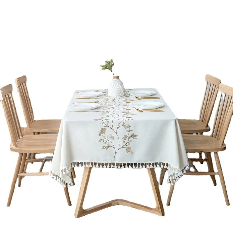 Plant Patterned Tablecloth with Tassel Decoration Minimalist Style for Dining Tables in Restaurants Rectangular Fabric Oasis Select
