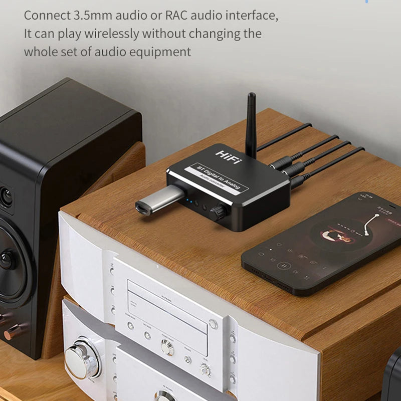 Digital to Analog Audio DAC Converter Adapter Digital SPDIF Optical Toslink to 3.5mm 3.5 AUX Jack RCA L/R Bluetooth 5.1 Receiver Oasis Select