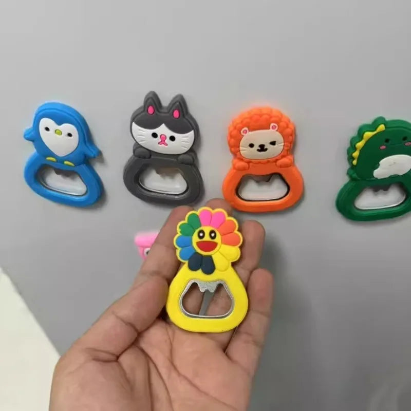 Cartoon Small Animal Bottle Opener Refrigerator Magnet Pvc Soft Glue 3D Creative Magnetic Cool kitchen Gadgets Oasis Select