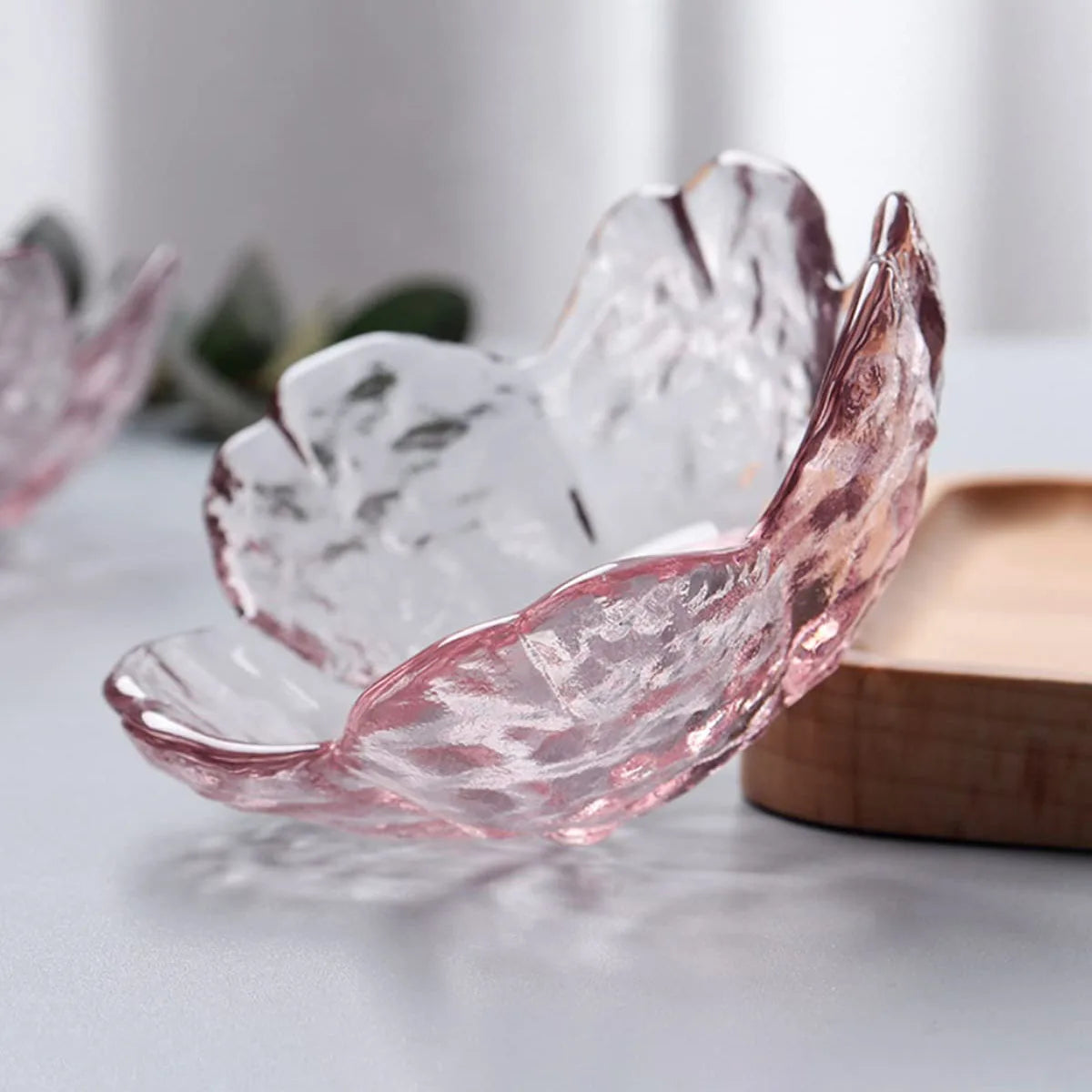 Pink Glass Bowls Set of 3/6, Small Dip Bowls Sauce Plates - Japanese Sakura Flower Cherry Blossom Shaped Bowl for Dessert Oasis Select