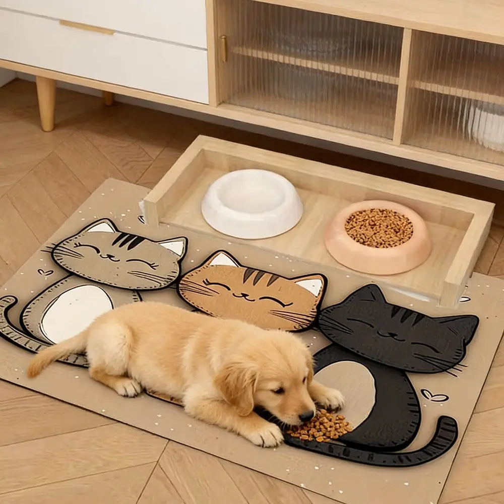 Practical Cartoon Cat Feeding Mat Non-slip Diatom Mud Dog Food Bowl Mat Quick-dry Desktop Pet Bowl Pad for Pet Shop Oasis Select