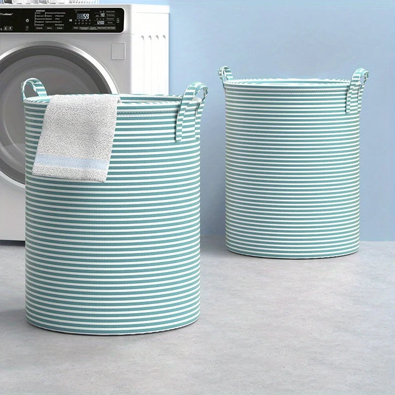 Foldable Minimalist Striped Laundry Basket Multi Use Collapsible Storage Organizer for Bathroom Bedroom Toy Clothes Home 1 Pack Oasis Select