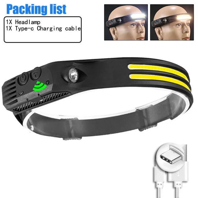 Powerful LED Sensor Headlamp USB Rechargeable Head Flashlight with 2000Mah Built in Battery Outdoor Camping Fishing Head Lantern Oasis Select 1PCS White Yellow