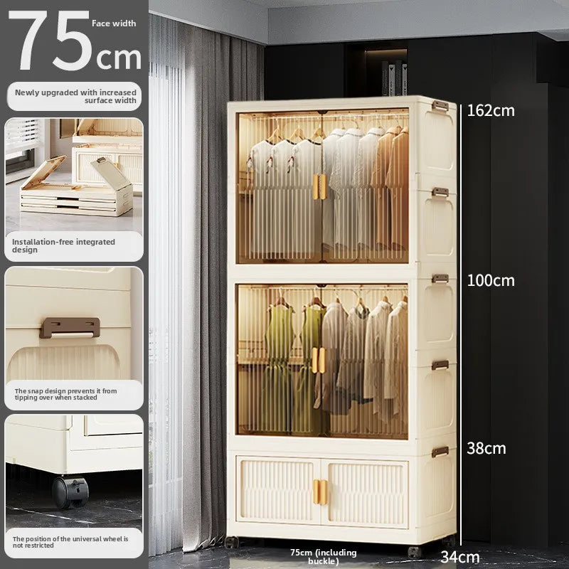 55-85 Children's simple wardrobe, clothes storage cabinet, multi-layer installation-free household snack locker, foldable Oasis Select 75CM G