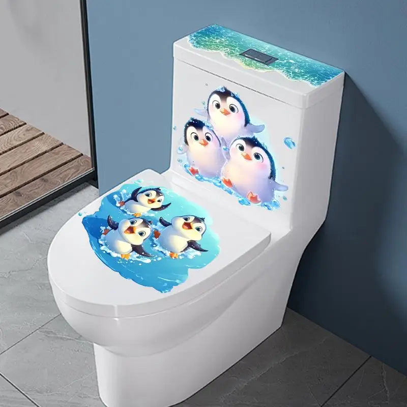 Funny Cute Cartoon Penguin Toilet Decal Stickers Waterproof Self Adhesive Removable for Bathroom Aesthetic Decor Oasis Select