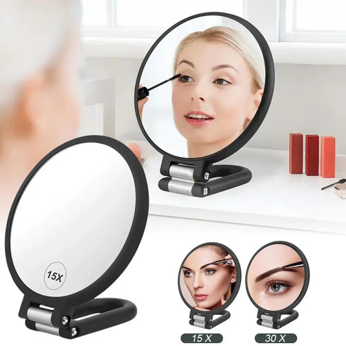 15x 20x 30x Magnifying Mirror, Double Side Travel Handheld Mirror with Handle Adjustable Foldable Travel Mirror for Makeup Oasis Select