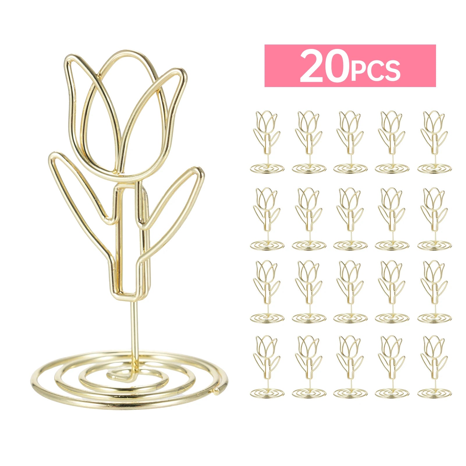 20 Pcs Table Number Holder Photo Clips Tulip Shaped Sign Stand Name Card for Centerpieces Wedding Birthday Party Home Decoration Oasis Select Gold Table Number Holder