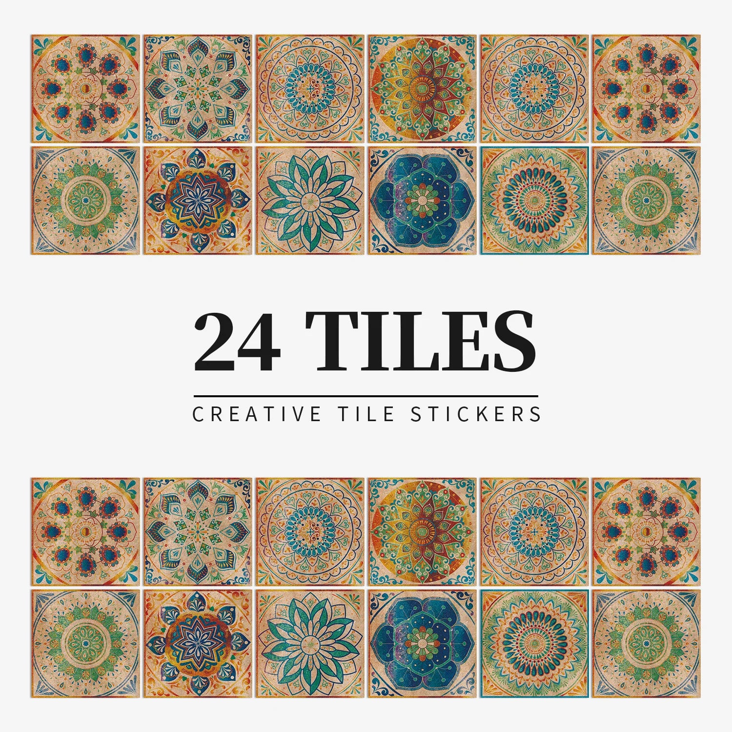 Mandala Tile Self-adhesive Wall Paste Waterproof and Oil-proof Kitchen and Bathroom Wall Decorative Tile Paste Stickers Oasis Select HZ056 15cm x 15CM x 24PCS