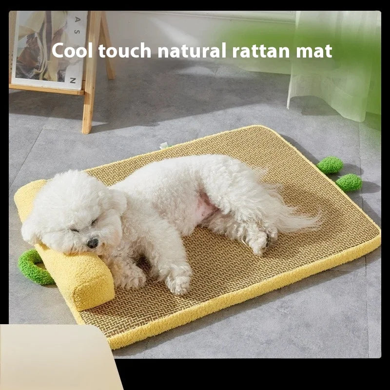 Summer Pet Cooling Mats - Rattan - Woven, Breathable & Heat - Dissipating | Detachable Washable Dog Cat Beds with Neck Guards Oasis Select