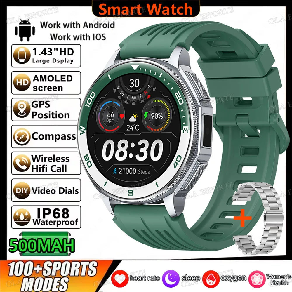 Ola Esporte GPS Smartwatch – AMOLED, 3ATM, 500mAh Battery