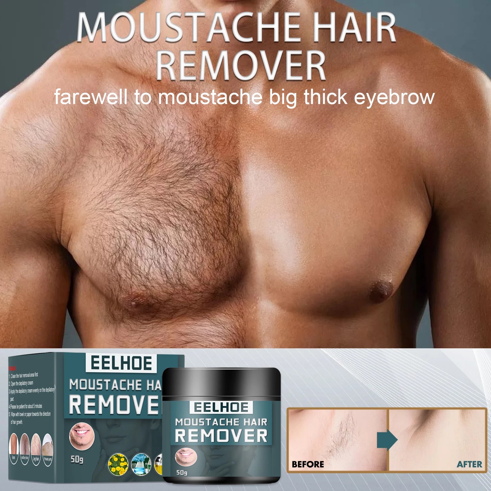 Men's Hair Removal Cream – Face, Beard, Body | eelhoe 50g Hair Removal Cream Oasis Select
