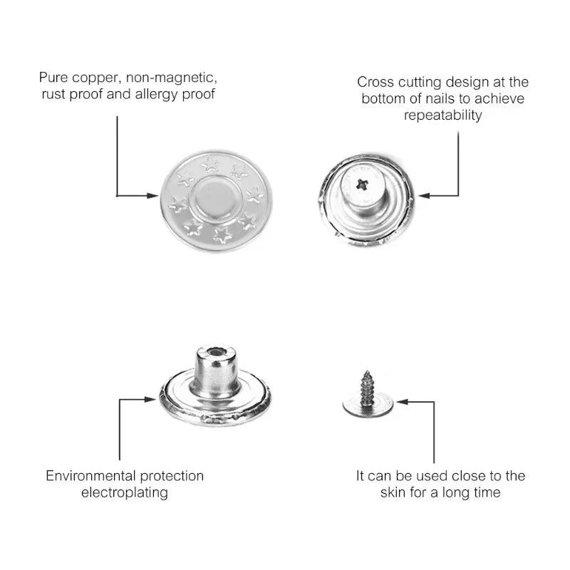 10/20/30Pcs Jeans Buttons Replacement No-Sew Removable Metal Buttons Snap Denim Button Repair For Jeans Clothing Supplies Oasis Select