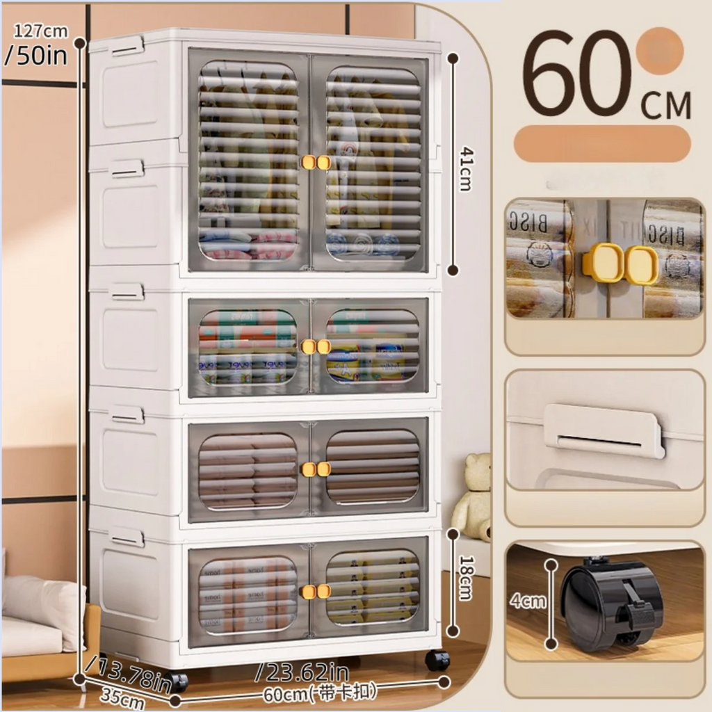 Foldable Cabinet,2-5 Tier, Multi-Combo,Rolling Mobile with Wheels,Heavy-Duty, Large Capacity,Bedroom/Living Room/Kitchen Storage Oasis Select 4Layers-gray