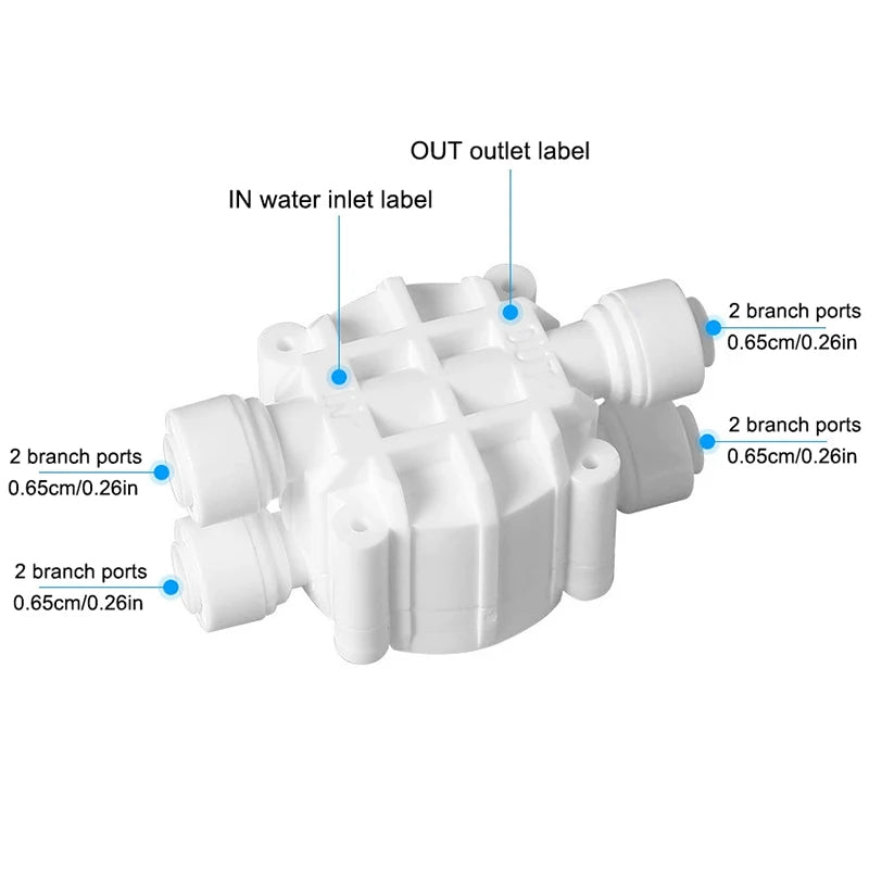 4 Way RO Auto Shut-Off Valve Switch 1/4" Water Purifier Reverse Osmosis Straight Drink Machines Quick Connect Fitting Oasis Select