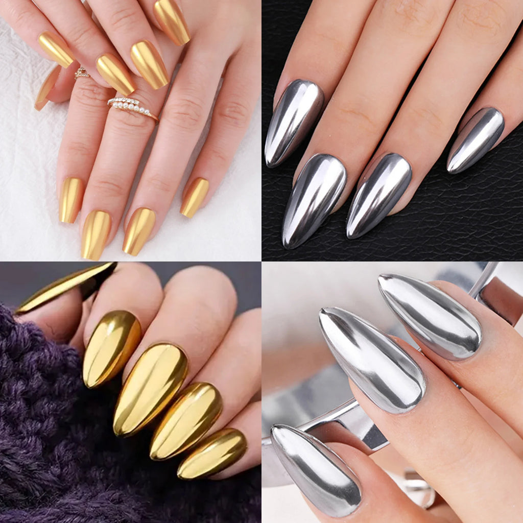 1pcs Nail Glitter Metallic Rubbing Dust Gel Polish Pigment Shinning Metal Manicure Decor Magic Mirror Powder Gold Silver Chrome Oasis Select