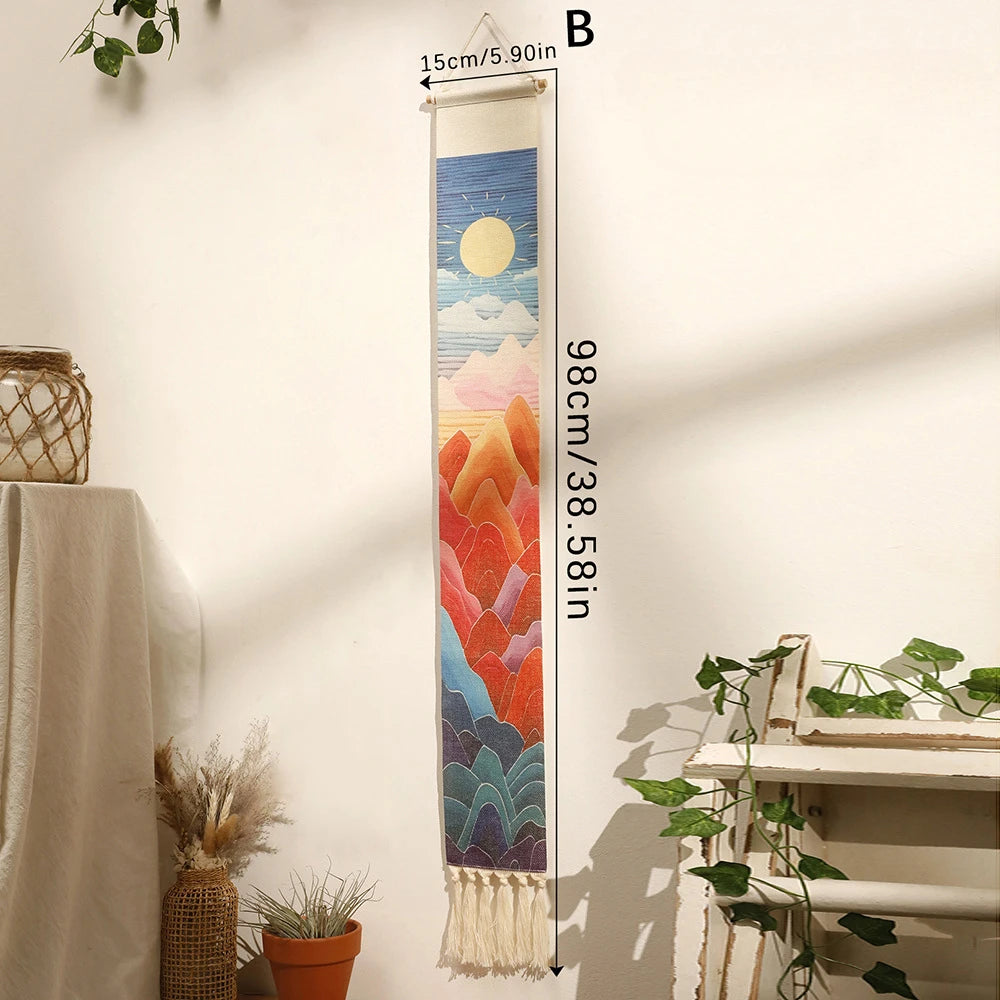 Handwoven Linen Vertical Fringe Tapestry Simple Studio Bedroom Living Room Background Wall Decoration Home Decor Oasis Select M01590