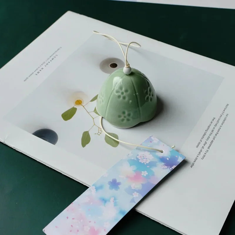 Japanese Home and Wind Chime Orchid Ceramic Wind Chime Hanging Garden Ornament Oasis Select Green 2 7x8.5 or 6x6cm